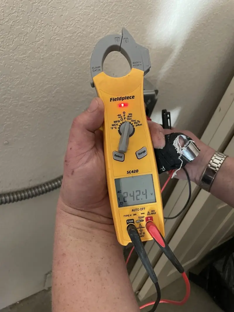 Voltage testing with clamp meter during Hot Tub / Pool Electrical Wiring in Hutchison